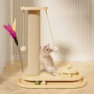 Solid Wood Cat Scratch Board Pet Cat Turntable Scratch Pillar Board Sisal Wear-resistant Self Pleasure Relieve Vertical Cat Toy
