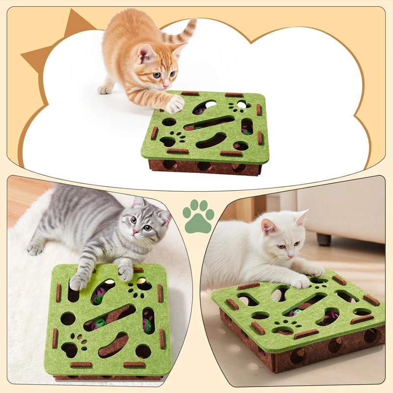 Cat Puzzle Toy Felt Puzzle Box Cat Exercise Toys With Bell Ball Indoor Sports Entertainment Hunting Interactive Cat Toys Indoor - Image 3