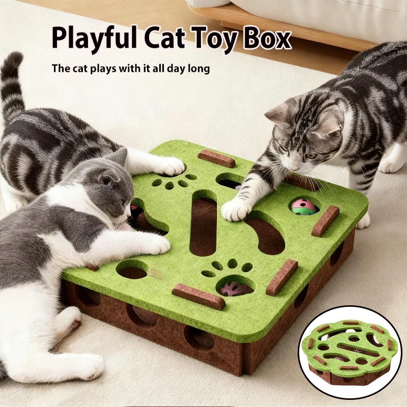 Cat Puzzle Toy Felt Puzzle Box Cat Exercise Toys With Bell Ball Indoor Sports Entertainment Hunting Interactive Cat Toys Indoor