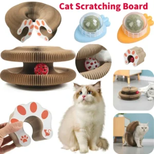 Magic Organ Foldable Cat Scratch Board Toy With Bell Cat Grinding Claw Cat Climbing Frame Round Corrugated Cats Interactive Toys