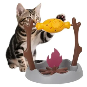 Cat Treat-Dispensing Slow Puzzle Feeder Bowls,Unique Rotatable Roast and Flame,Cognitive Training Game Toys for Indoor Pet