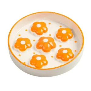 Ceramic Cat Slow Feeder Bowl - 6 OZ Puzzle Food Dish for Healthy Eating - Shallow Wide Whisker Friendly - Dishwasher Safe